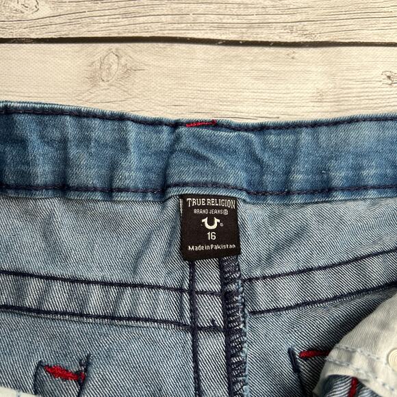 True Religion Geno Relaxed Slim Moto Mens Blue Denim Shorts Size 16 - Picture 8 of 11